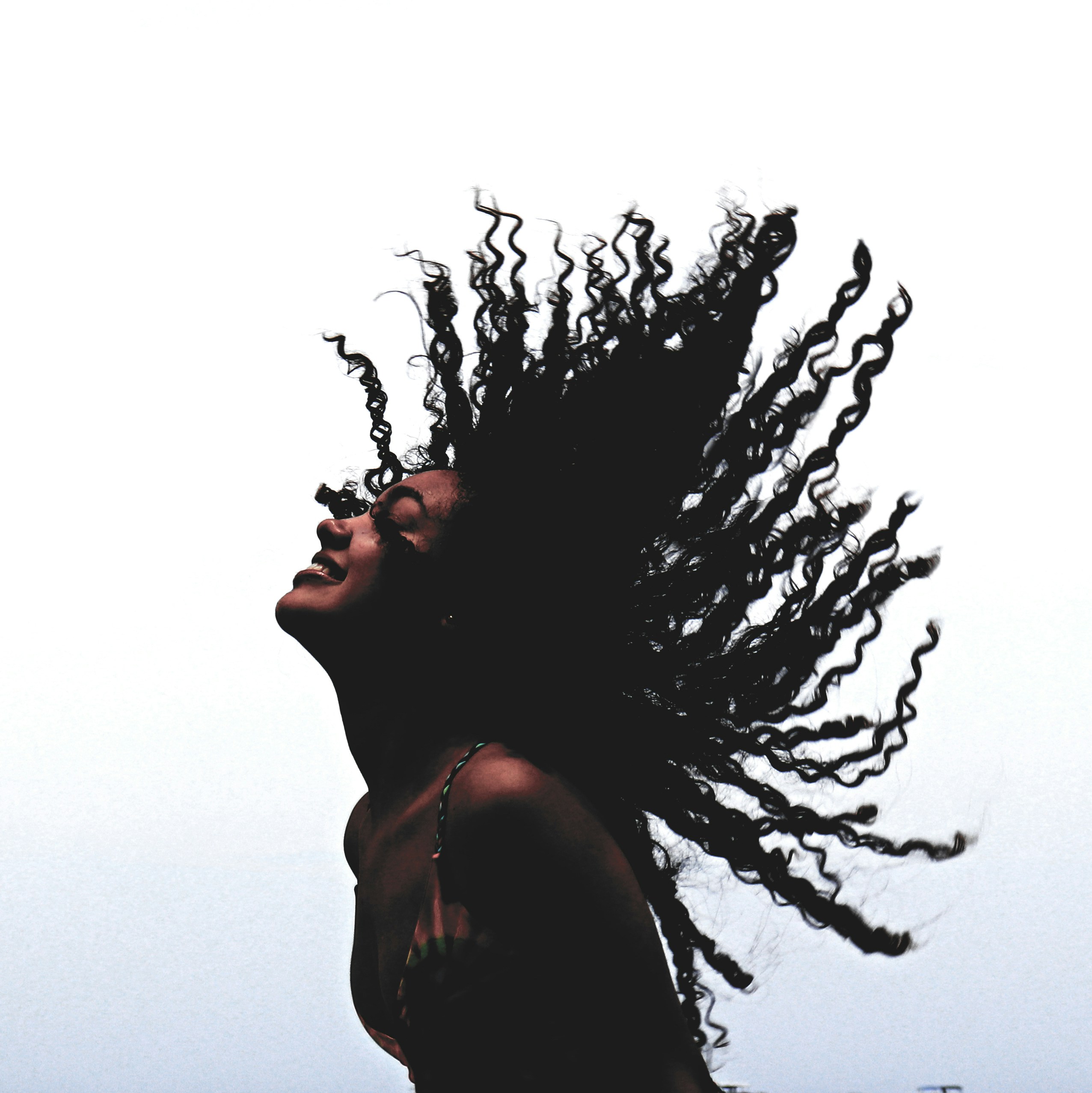 Hair in motion, showing natural volume and texture